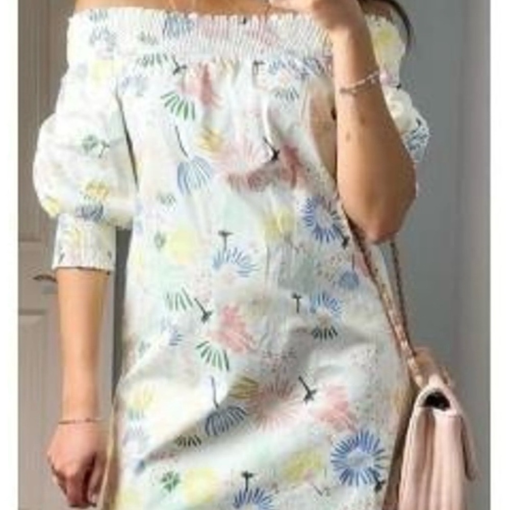 Zara White Off the Shoulder Floral Shift Dress